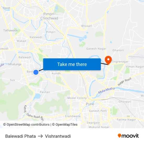Balewadi Phata to Vishrantwadi map