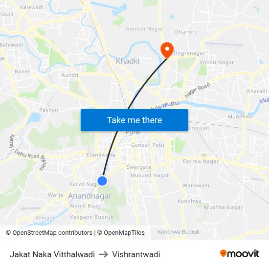 Jakat Naka Vitthalwadi to Vishrantwadi map