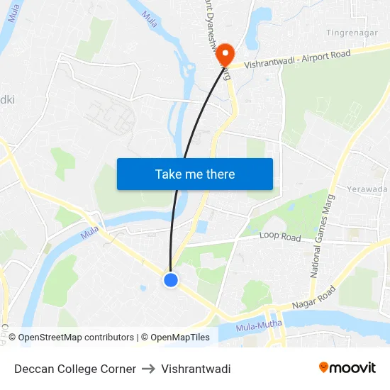 Deccan College Corner to Vishrantwadi map