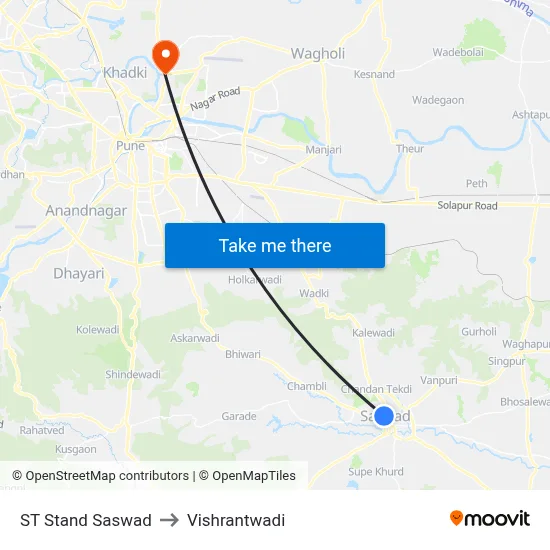ST Stand Saswad to Vishrantwadi map