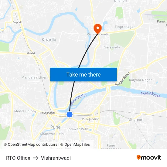 RTO Office to Vishrantwadi map