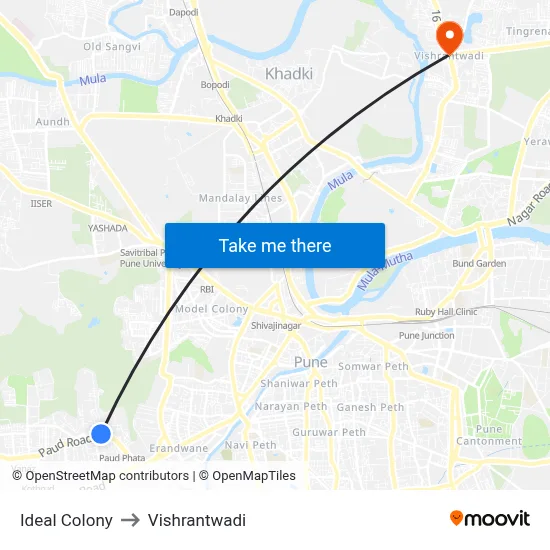 Ideal Colony to Vishrantwadi map