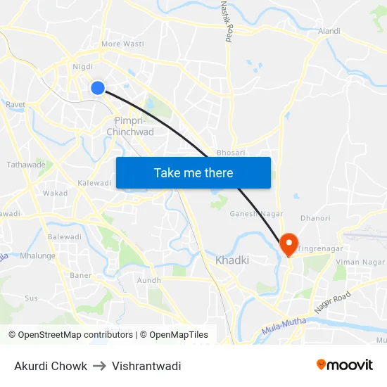 Akurdi Chowk to Vishrantwadi map