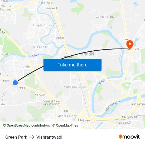 Green Park to Vishrantwadi map