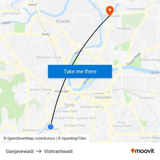 Ganjavewadi to Vishrantwadi map