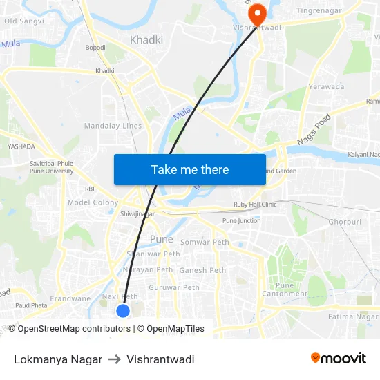 Lokmanya Nagar to Vishrantwadi map
