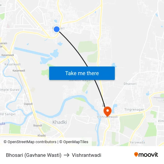 Bhosari (Gavhane Wasti) to Vishrantwadi map