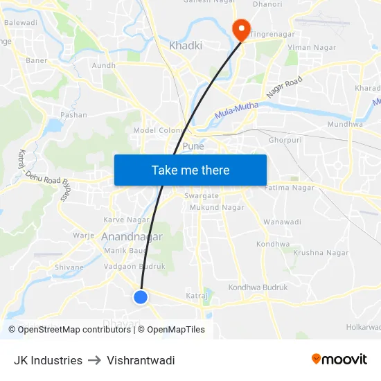 JK Industries to Vishrantwadi map