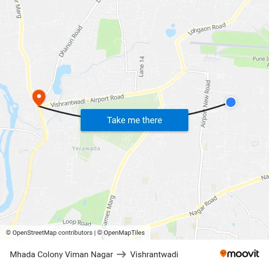 Mhada Colony Viman Nagar to Vishrantwadi map