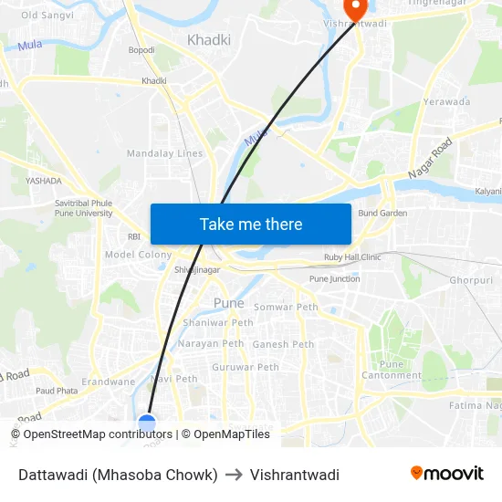 Dattawadi (Mhasoba Chowk) to Vishrantwadi map