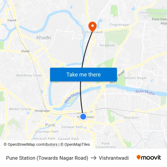 Pune Station (Towards Nagar Road) to Vishrantwadi map