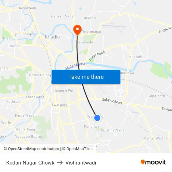 Kedari Nagar Chowk to Vishrantwadi map