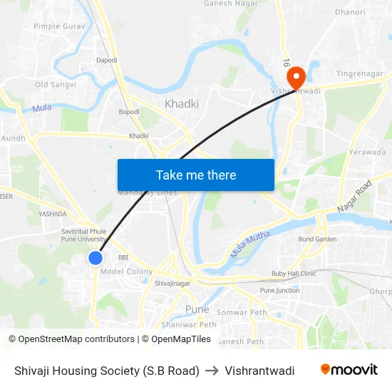 Shivaji Housing Society (S.B Road) to Vishrantwadi map