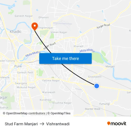 Stud Farm Manjari to Vishrantwadi map