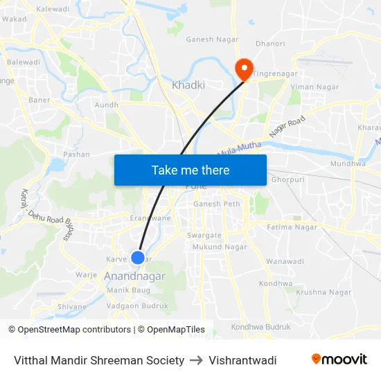 Vitthal Mandir Shreeman Society to Vishrantwadi map