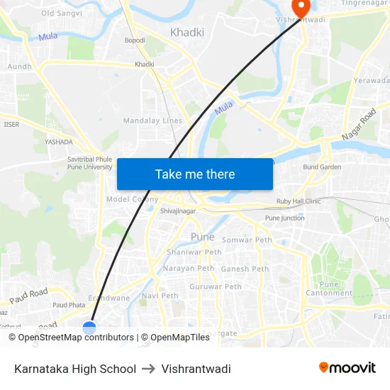Karnataka High School to Vishrantwadi map