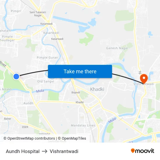 Aundh Hospital to Vishrantwadi map