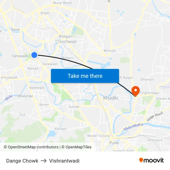 Dange Chowk to Vishrantwadi map