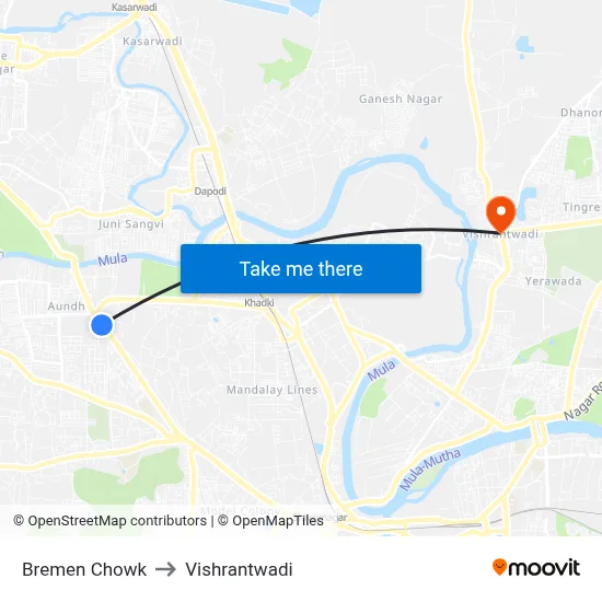 Bremen Chowk to Vishrantwadi map