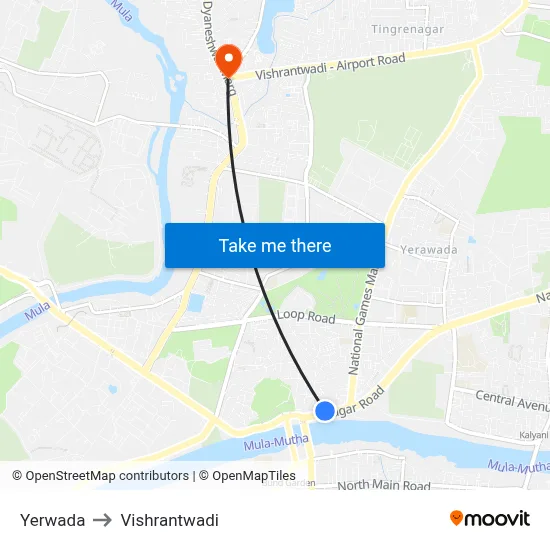 Yerwada to Vishrantwadi map
