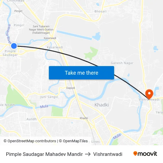Pimple Saudagar Mahadev Mandir to Vishrantwadi map