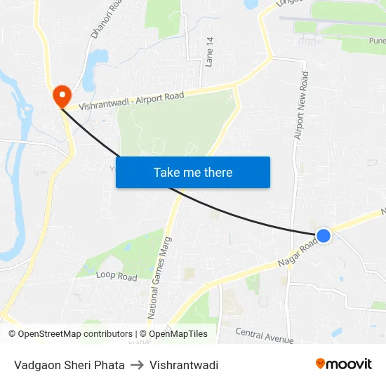 Vadgaon Sheri Phata to Vishrantwadi map