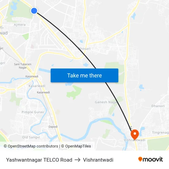 Yashwantnagar TELCO Road to Vishrantwadi map