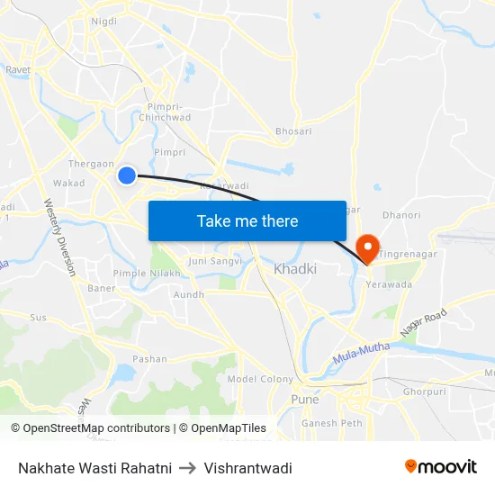 Nakhate Wasti Rahatni to Vishrantwadi map