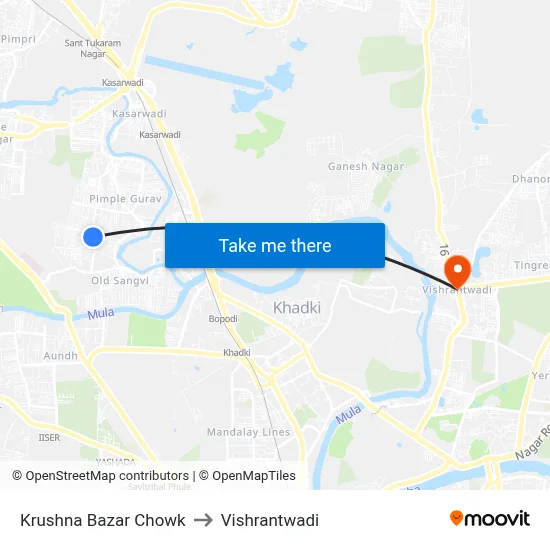 Krushna Bazar Chowk to Vishrantwadi map