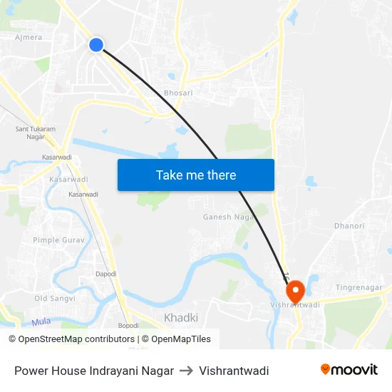 Power House Indrayani Nagar to Vishrantwadi map
