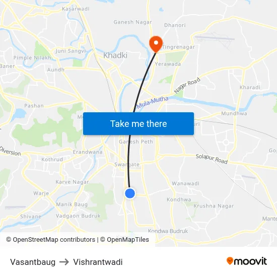 Vasantbaug to Vishrantwadi map