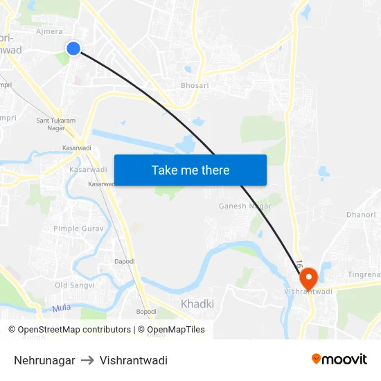 Nehrunagar to Vishrantwadi map
