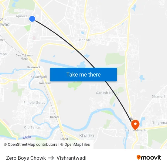 Zero Boys Chowk to Vishrantwadi map