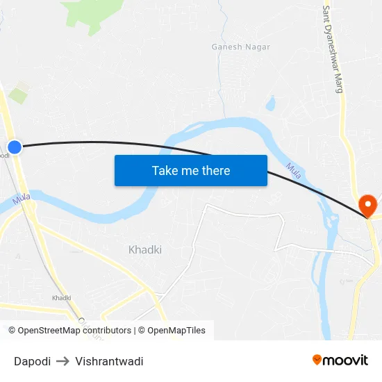 Dapodi to Vishrantwadi map