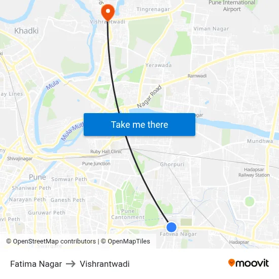 Fatima Nagar to Vishrantwadi map