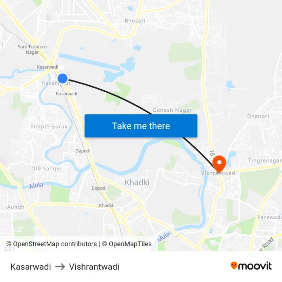 Kasarwadi to Vishrantwadi map