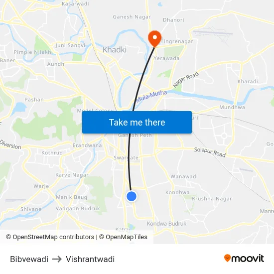 Bibvewadi to Vishrantwadi map