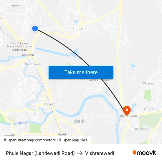 Phule Nagar (Landewadi Road) to Vishrantwadi map