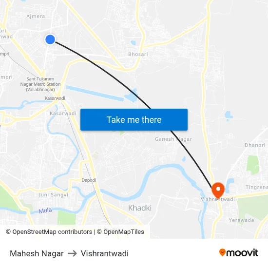 Mahesh Nagar to Vishrantwadi map