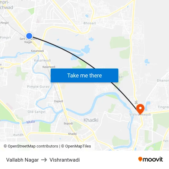 Vallabh Nagar to Vishrantwadi map