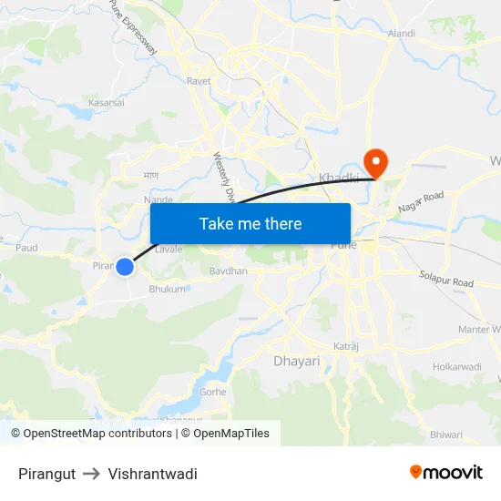 Pirangut to Vishrantwadi map