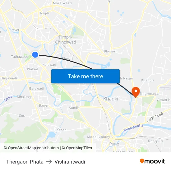 Thergaon Phata to Vishrantwadi map
