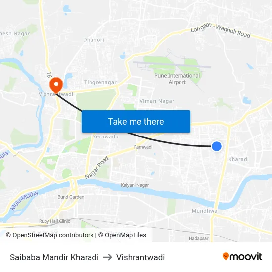 Saibaba Mandir Kharadi to Vishrantwadi map