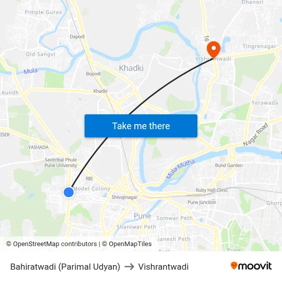 Bahiratwadi (Parimal Udyan) to Vishrantwadi map