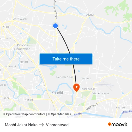 Moshi Jakat Naka to Vishrantwadi map