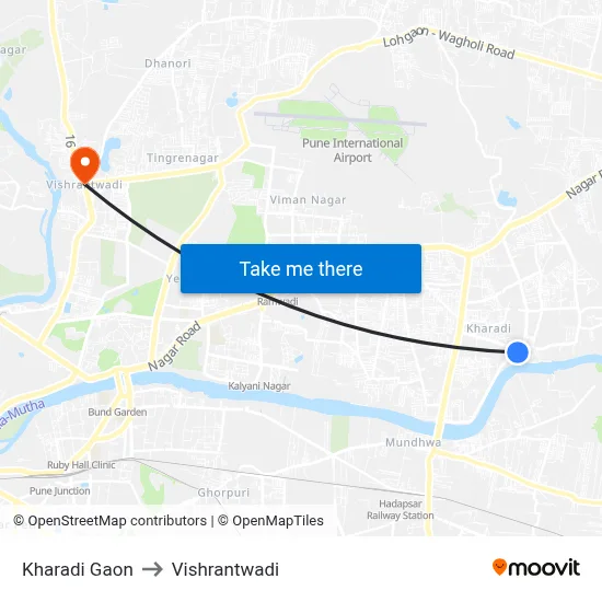 Kharadi Gaon to Vishrantwadi map