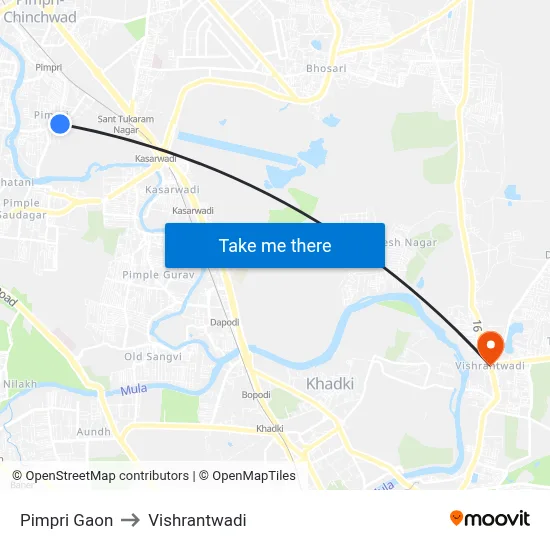 Pimpri Gaon to Vishrantwadi map