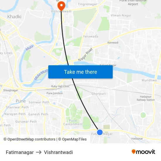 Fatimanagar to Vishrantwadi map