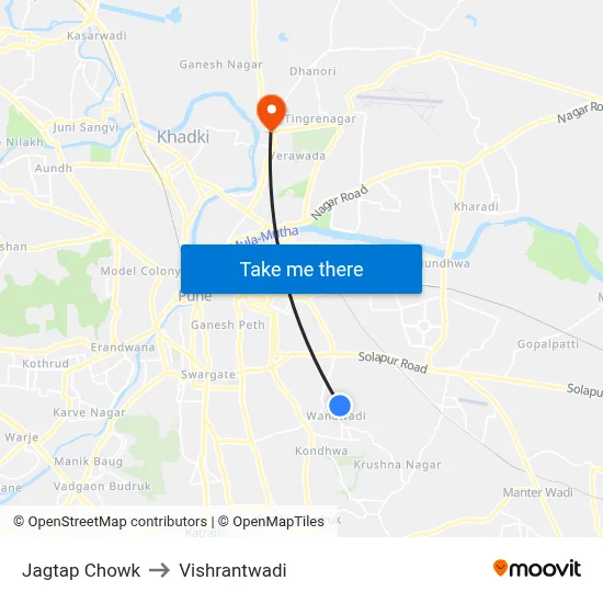 Jagtap Chowk to Vishrantwadi map