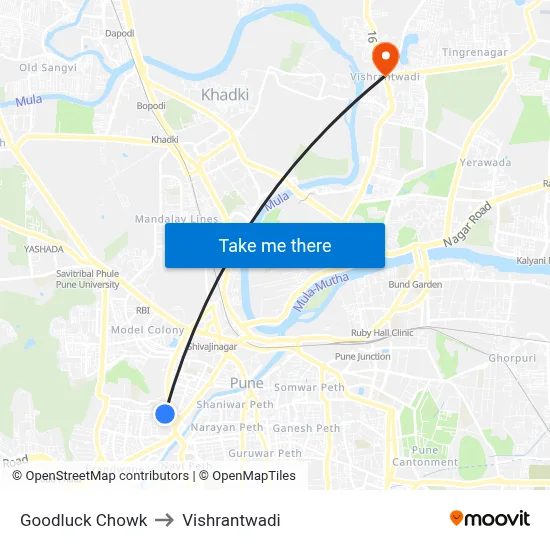 Goodluck Chowk to Vishrantwadi map